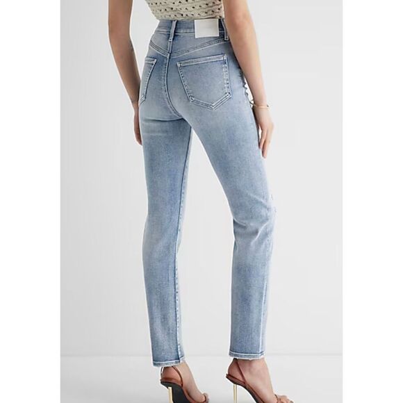 Express 90’s slim super high rise light wash jeans size 14 - Picture 2 of 15